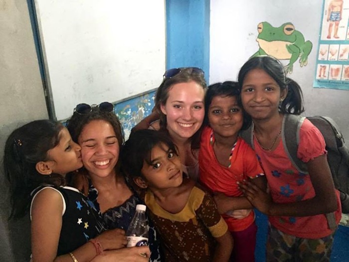 Merel while volunteering in India with kids